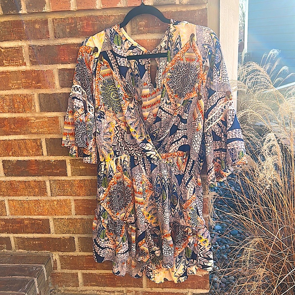 UMGEE Ladies L Boho Feather 🪶 Print Ruffled detail Romper